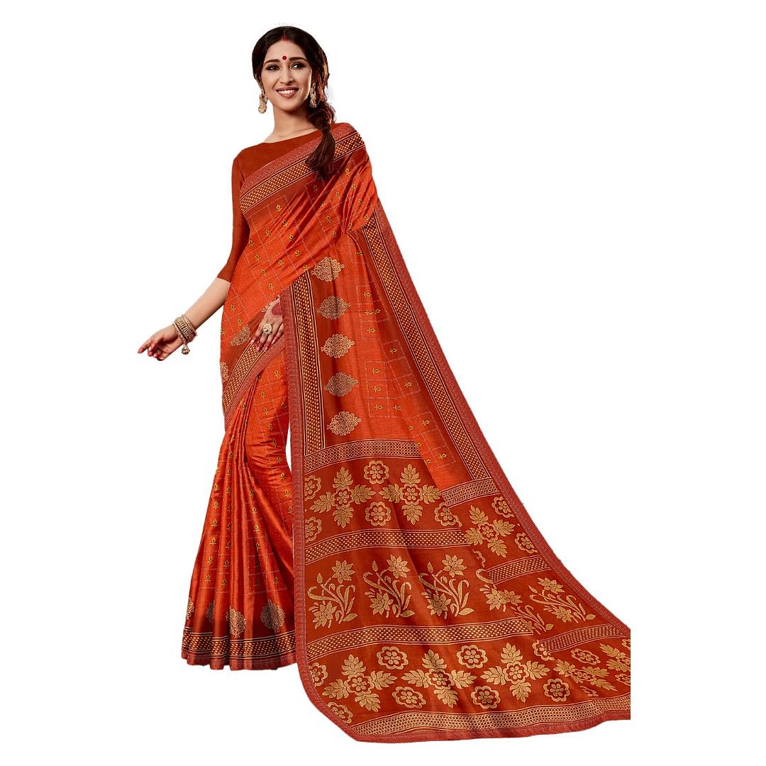 Authenzaa Women Cotton Saree ATWS002 Ginger