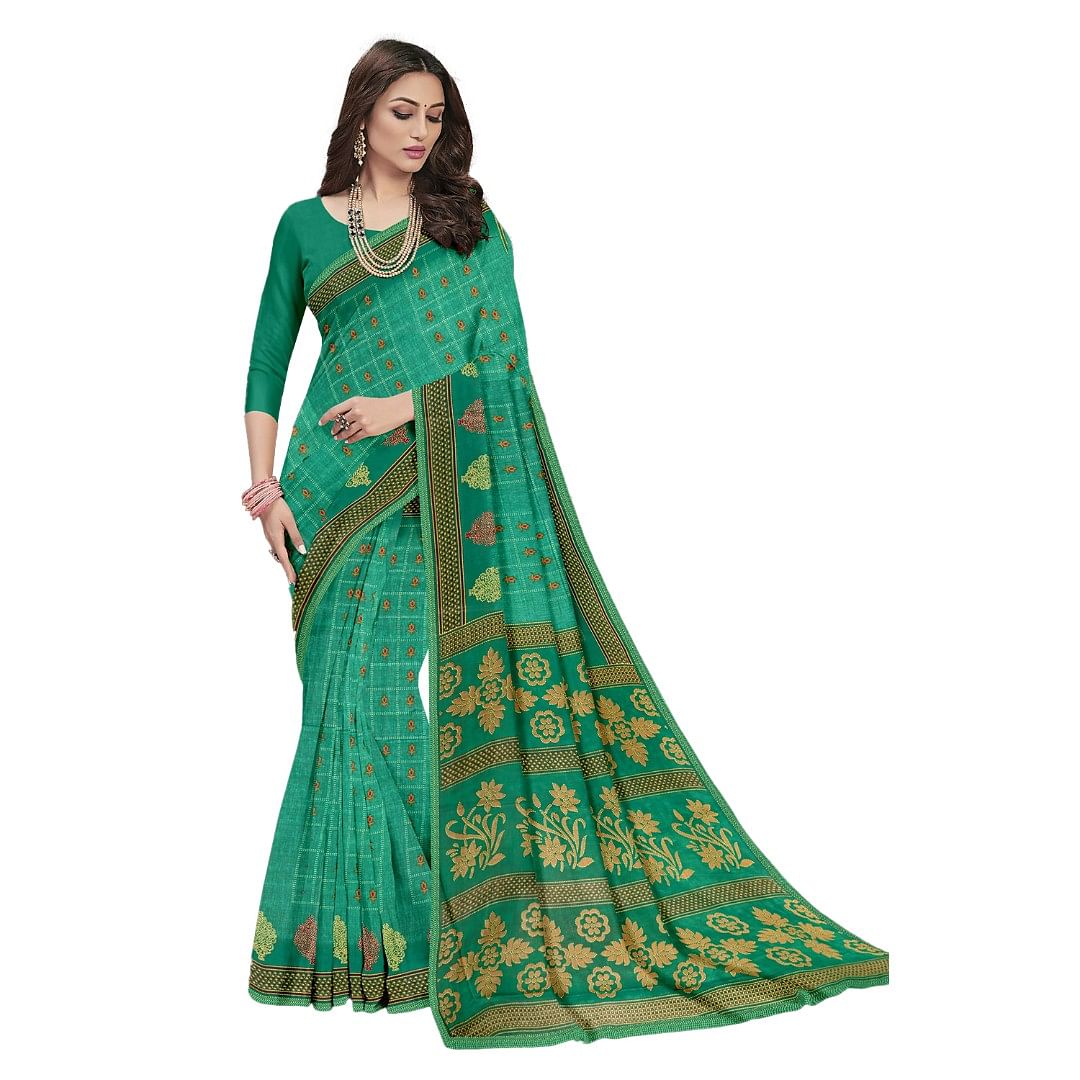 Authenzaa Women Cotton Saree ATWS002 Green