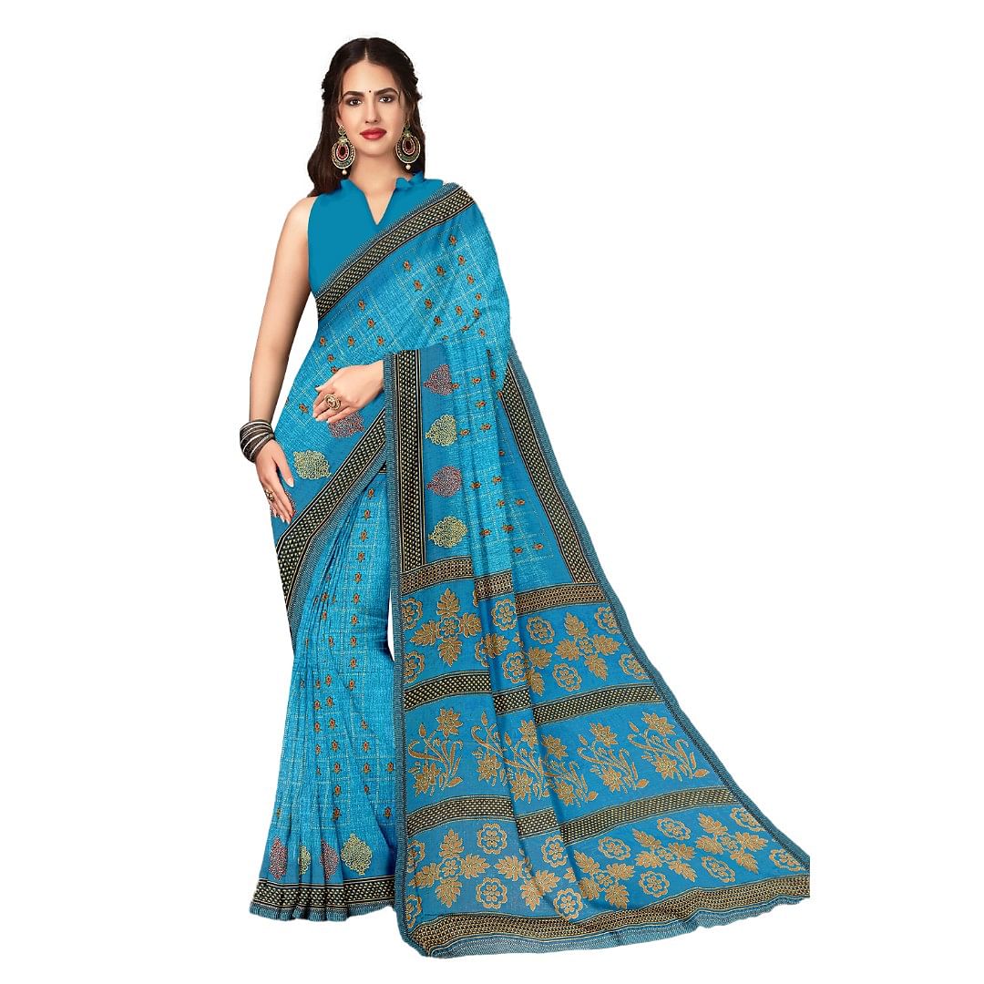 Authenzaa Women Cotton Saree ATWS002 Lapis