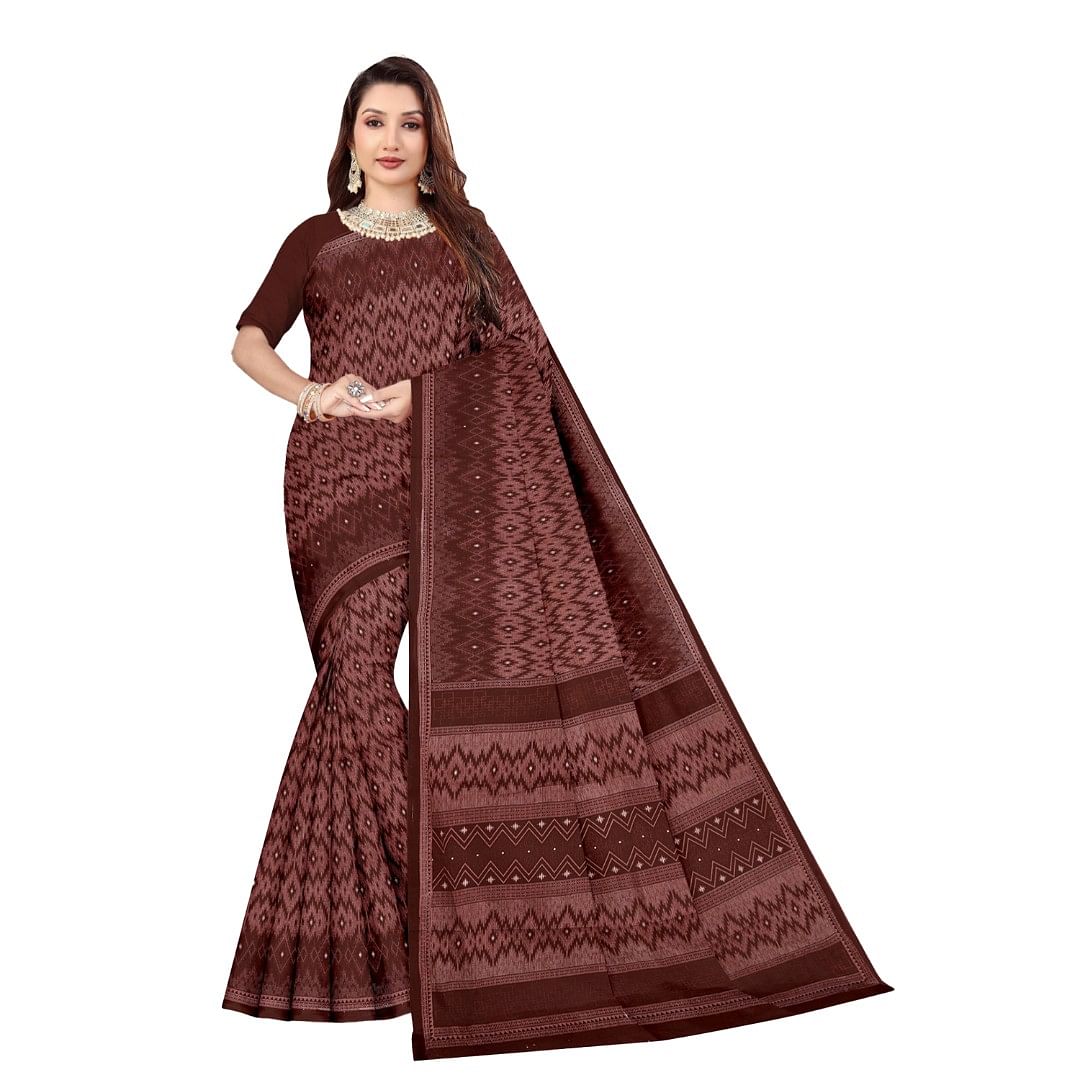 Authenzaa Women Cotton Saree ATWS004 Clay