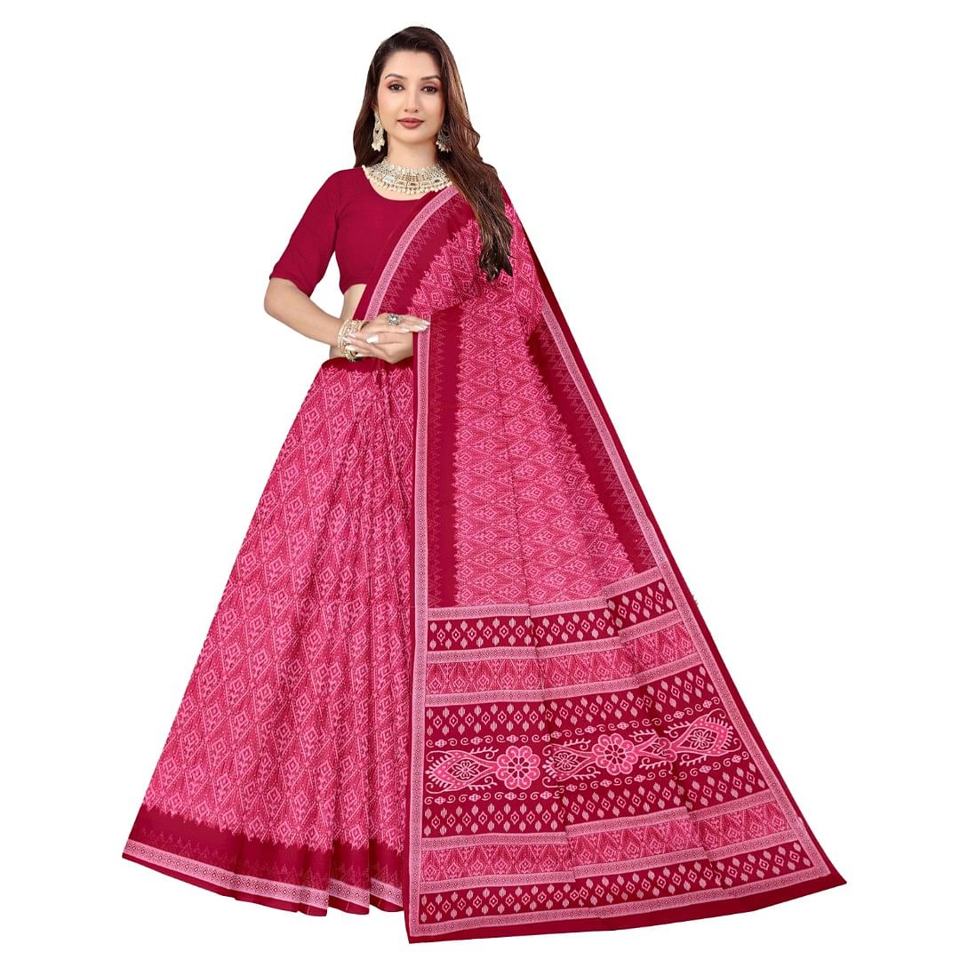 Authenzaa Women Cotton Saree ATWS004 Coral