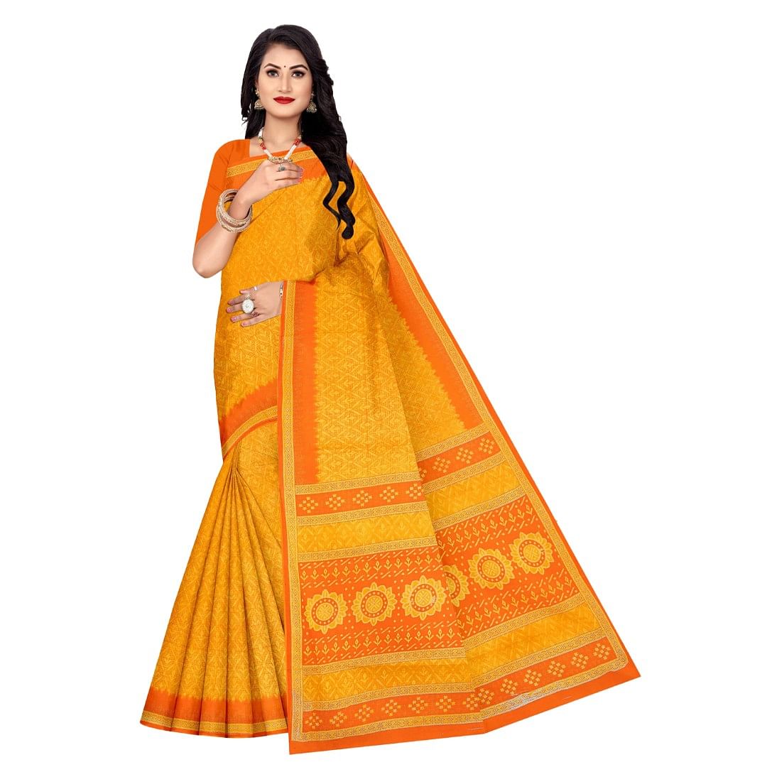 Authenzaa Women Cotton Saree ATWS004 Yellow