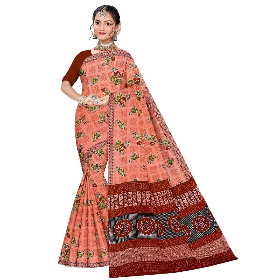 Authenzaa Women Cotton Saree ATWS005 Pale