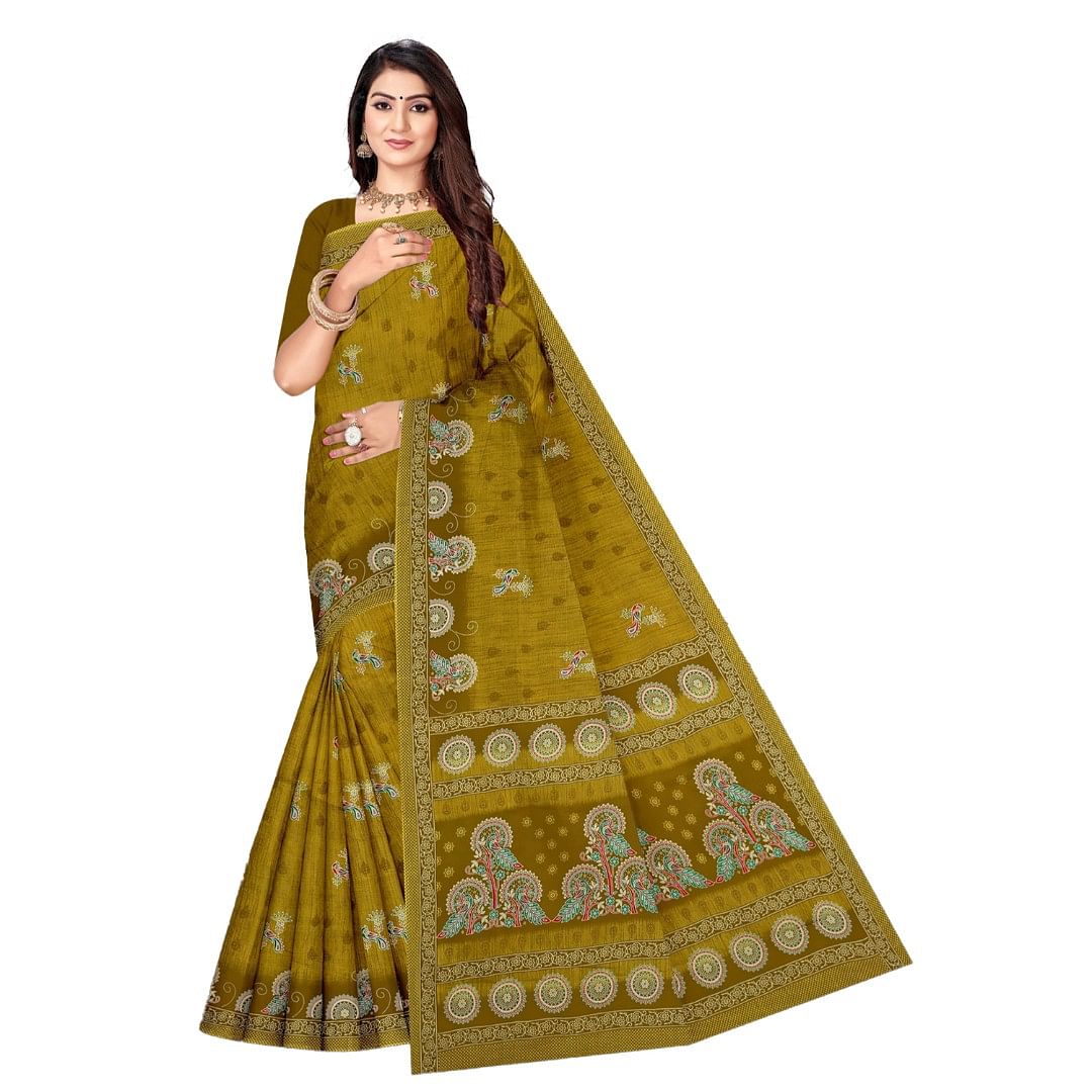 Authenzaa Women Cotton Saree ATWS007 Mahendi