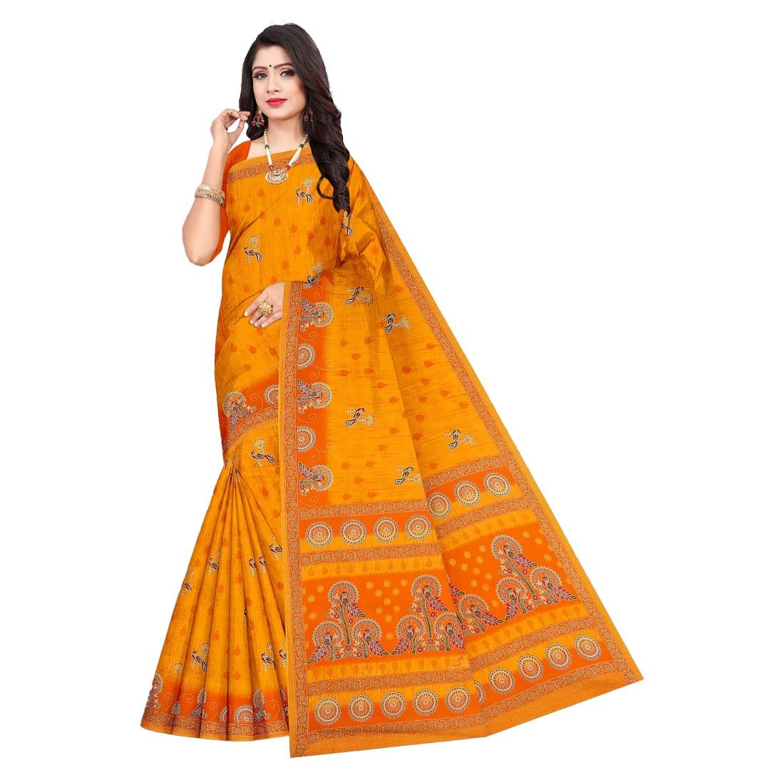Authenzaa Women Cotton Saree ATWS007 Yellow