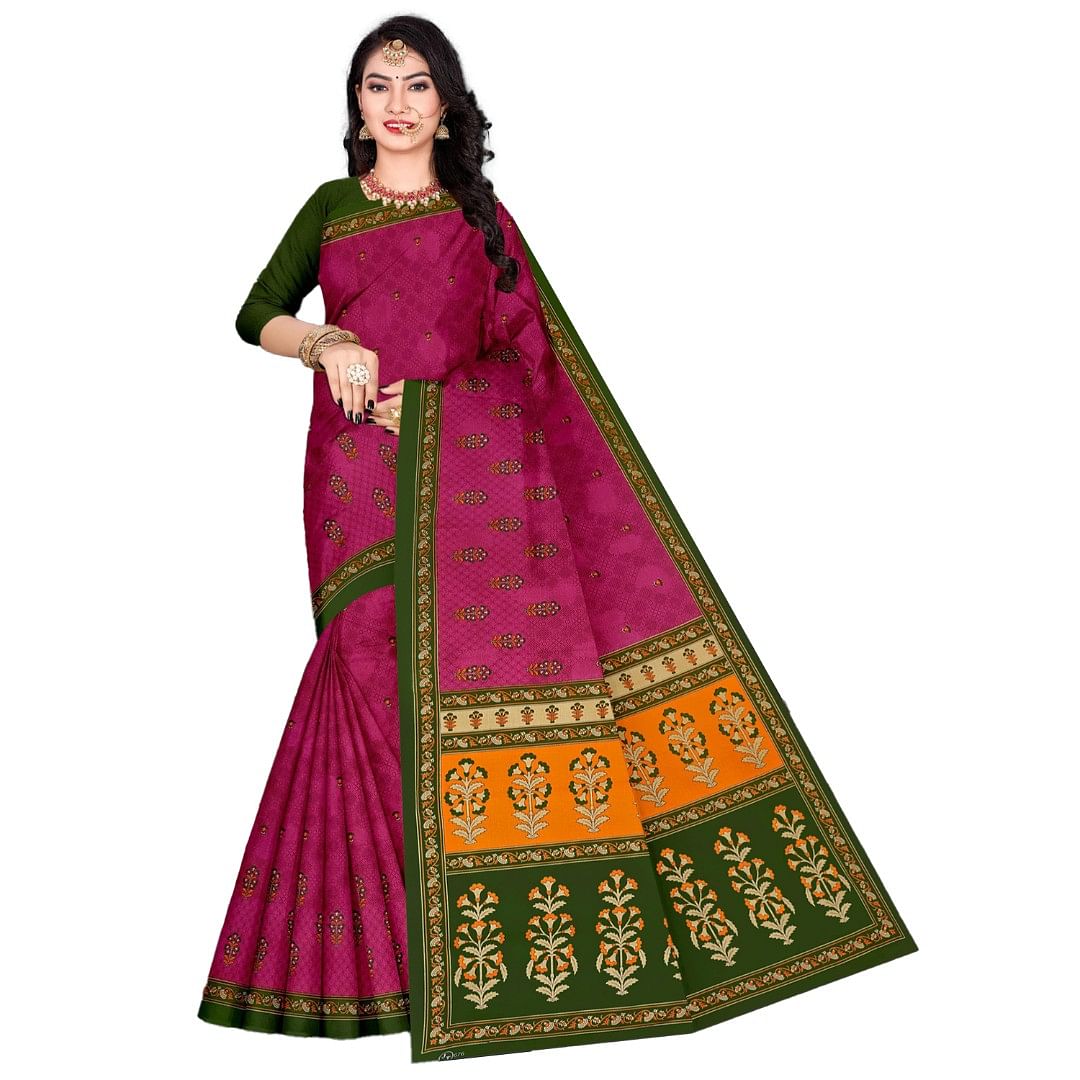 Authenzaa Women Cotton Saree ATWS008 Burgundy