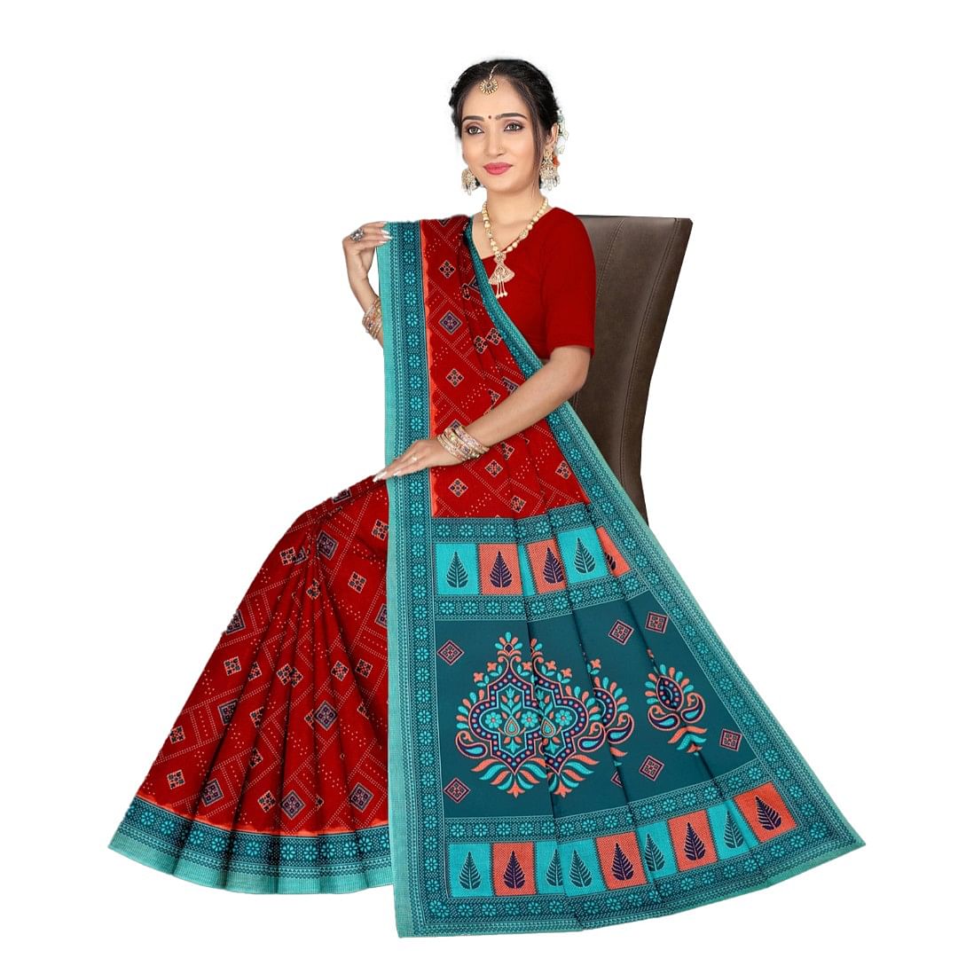 Authenzaa Women Cotton Saree ATWS008 Maroon