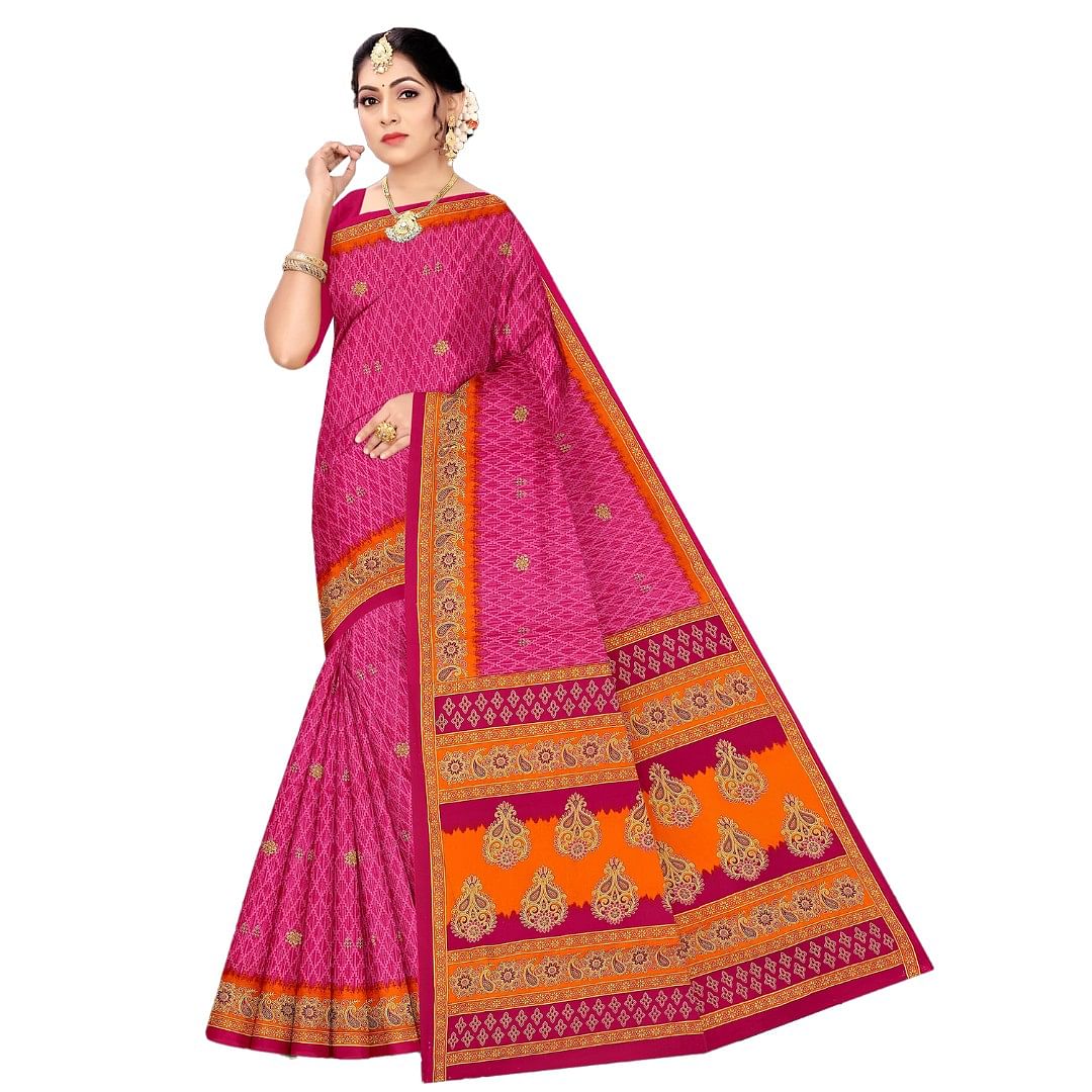 Authenzaa Women Cotton Saree ATWS009 Coral