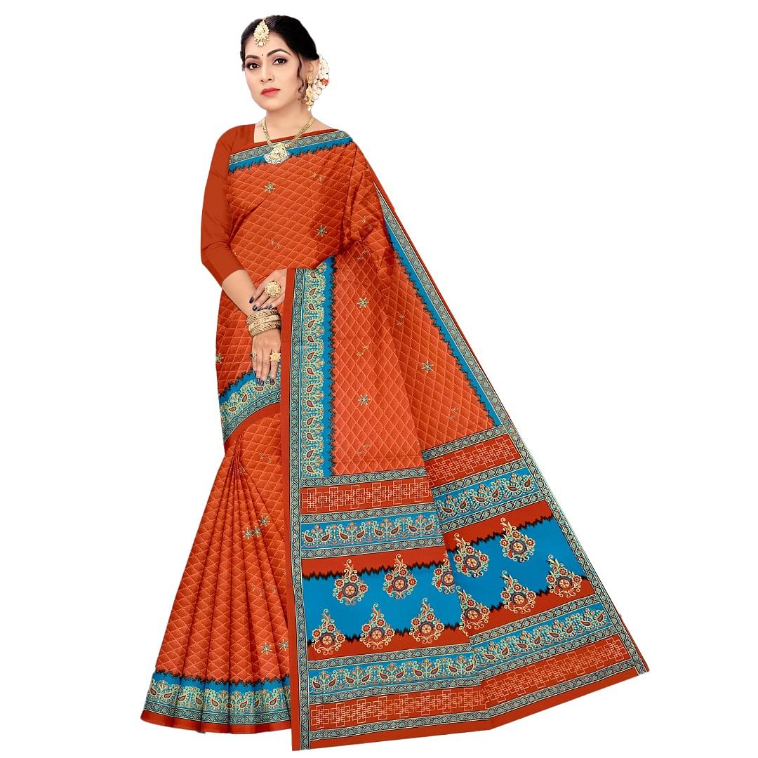 Authenzaa Women Cotton Saree ATWS009 Fire