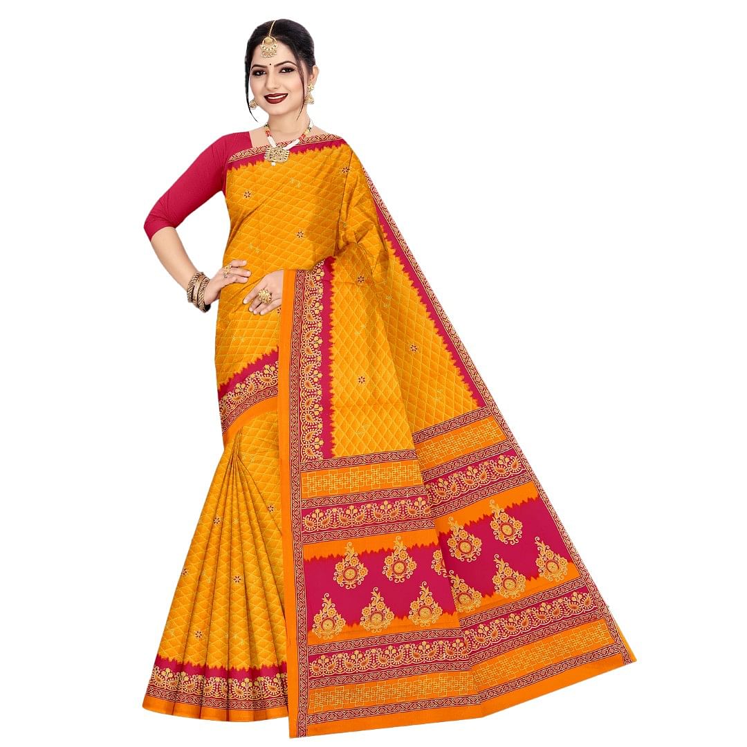 Authenzaa Women Cotton Saree ATWS009 Gold