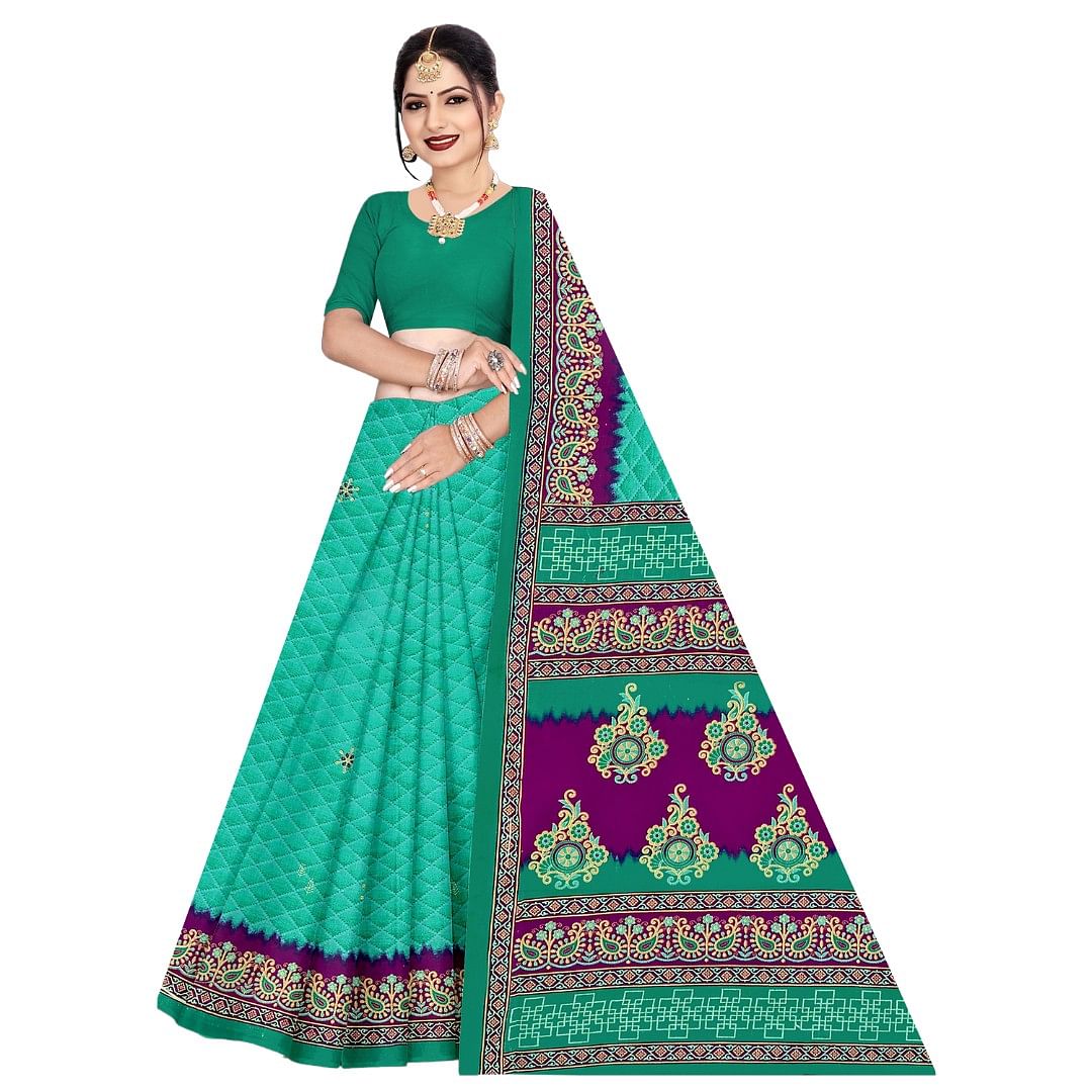 Authenzaa Women Cotton Saree ATWS009 Green