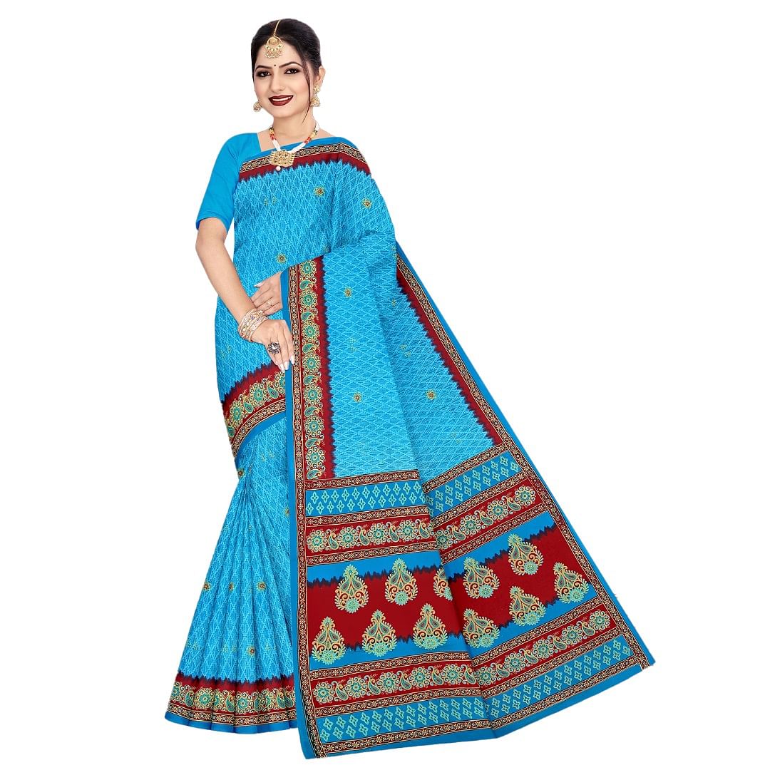Authenzaa Women Cotton Saree ATWS009 Lapis