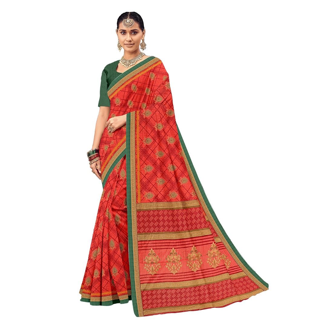 Authenzaa Women Cotton Saree ATWS010 Honey