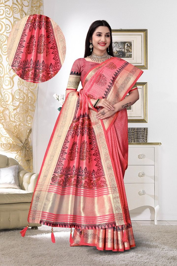 Authenzaa Women Saree ASWS177 Carrot