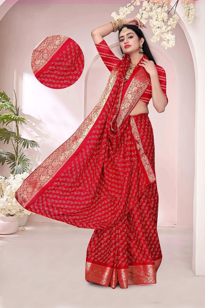 Authenzaa Women Saree ASWS189 Red