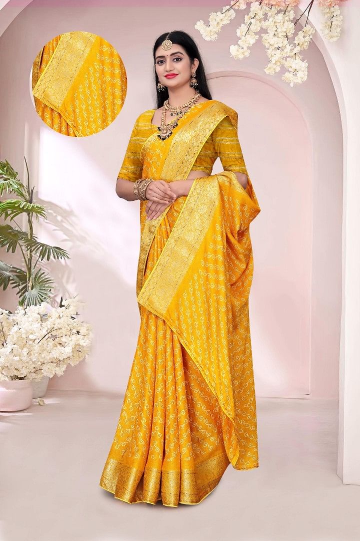 Authenzaa Women Saree ASWS189 Yellow