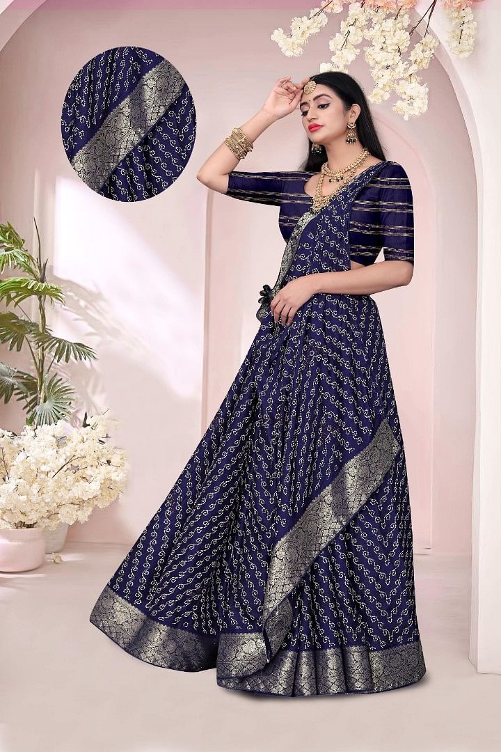Authenzaa Women Saree ASWS189 Navy