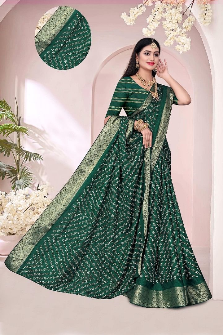 Authenzaa Women Saree ASWS189 Bright Green