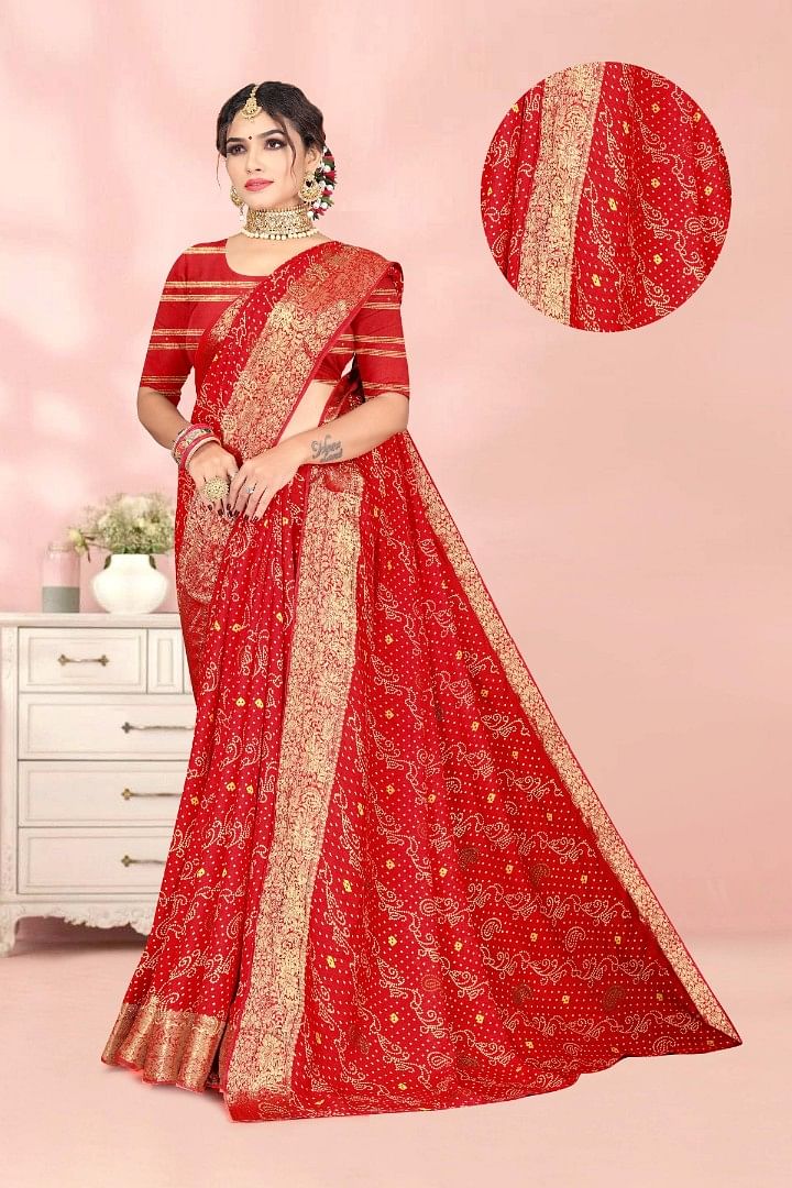 Authenzaa Women Saree ASWS188 Red