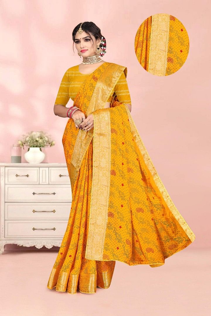 Authenzaa Women Saree ASWS188 Yellow