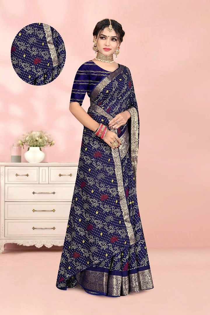 Authenzaa Women Saree ASWS188 Navy