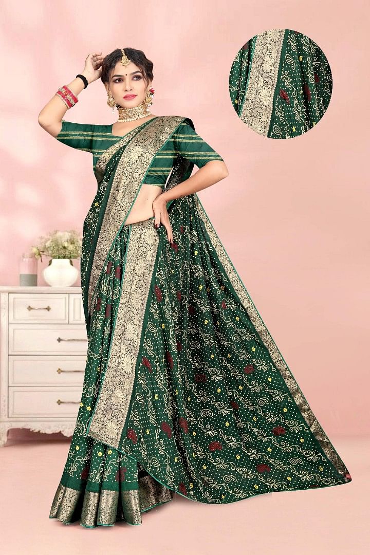 Authenzaa Women Saree ASWS188 Bright Green 