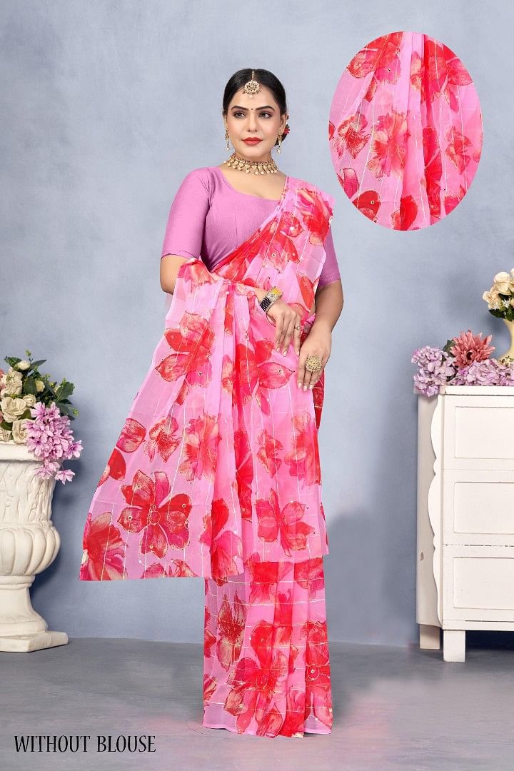 Authenzaa Women Saree ASWS193 Pink