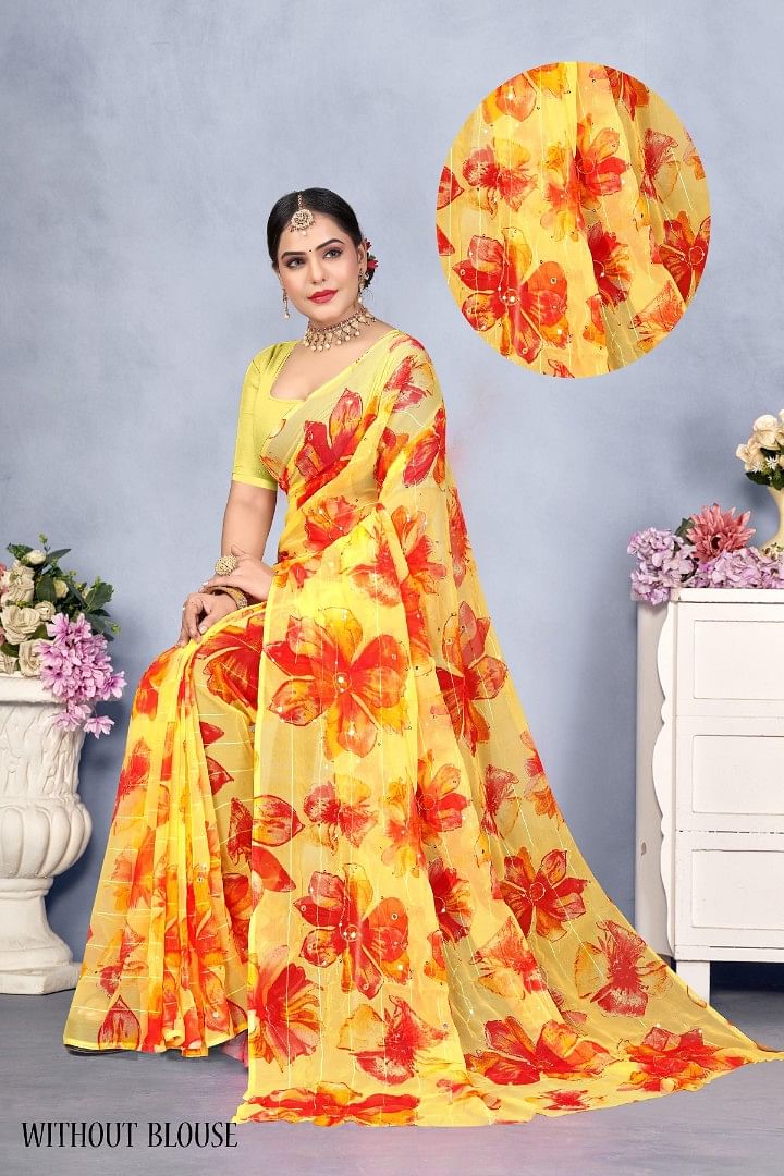 Authenzaa Women Saree ASWS193 Yellow