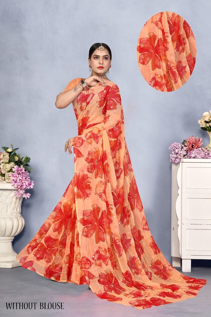 Authenzaa Women Saree ASWS193 Peach