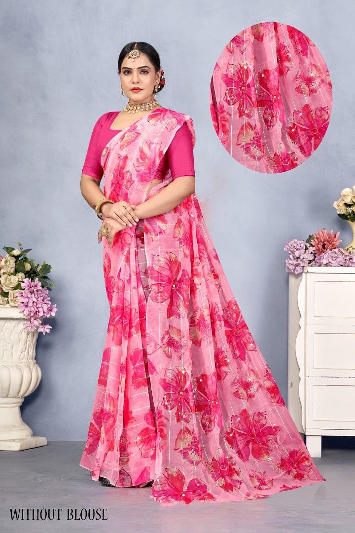 Authenzaa Women Saree ASWS193 Rose Pink