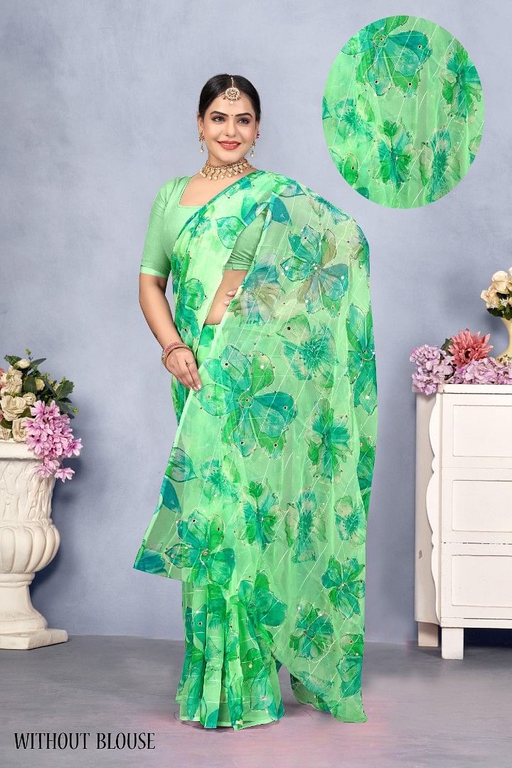 Authenzaa Women Saree ASWS193 C.Green