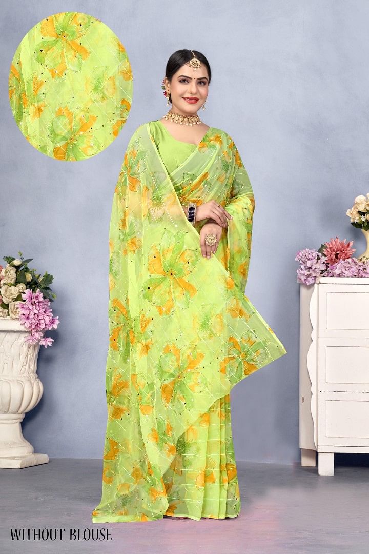 Authenzaa Women Saree ASWS193 Parrot