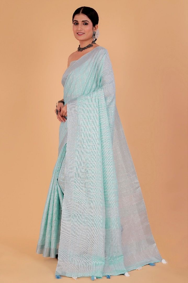Authenzaa Women Saree YIWS050 Sea Blue 