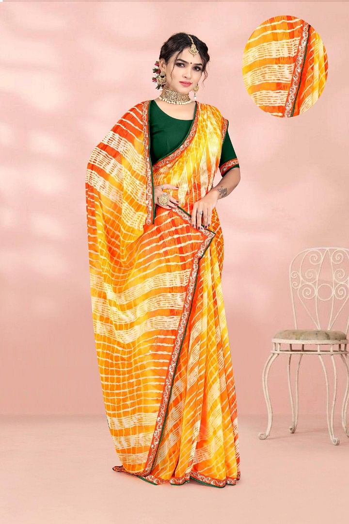 Authenzaa Women Saree ASWS158 ORANGE 
