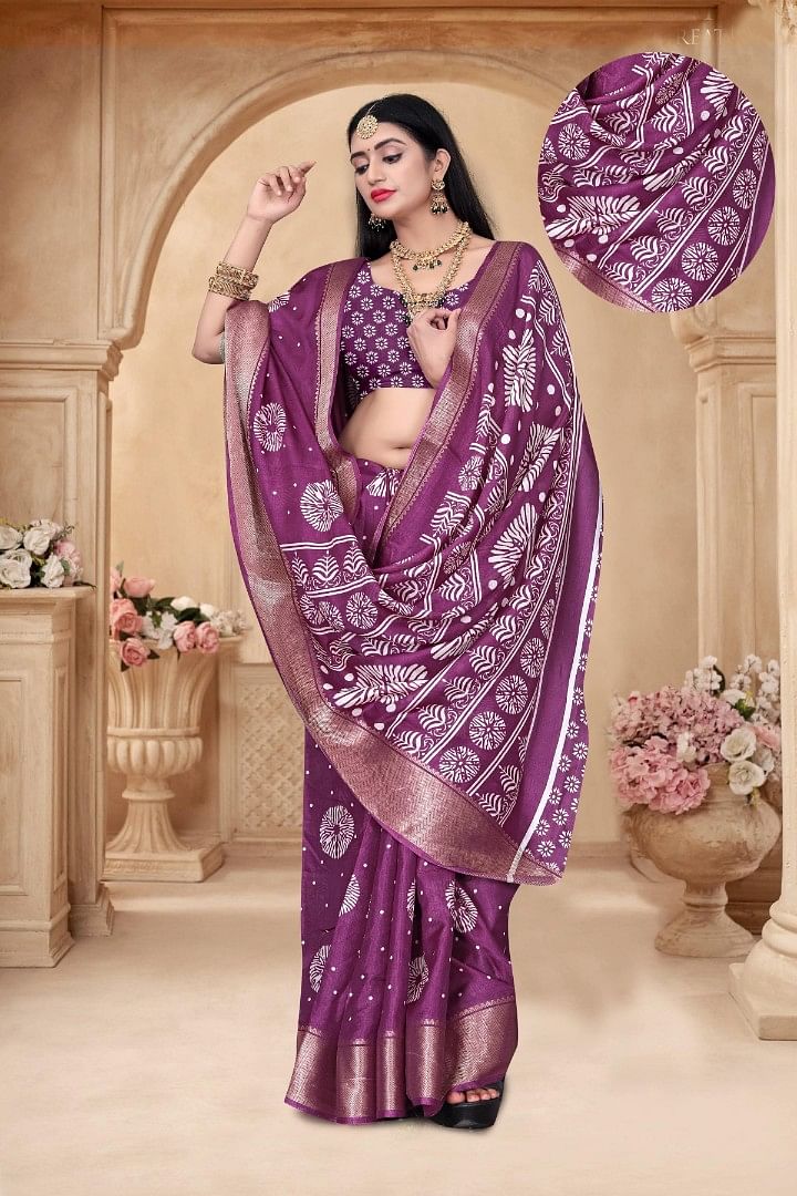 Authenzaa Women Saree ASWS169 PURPLE 