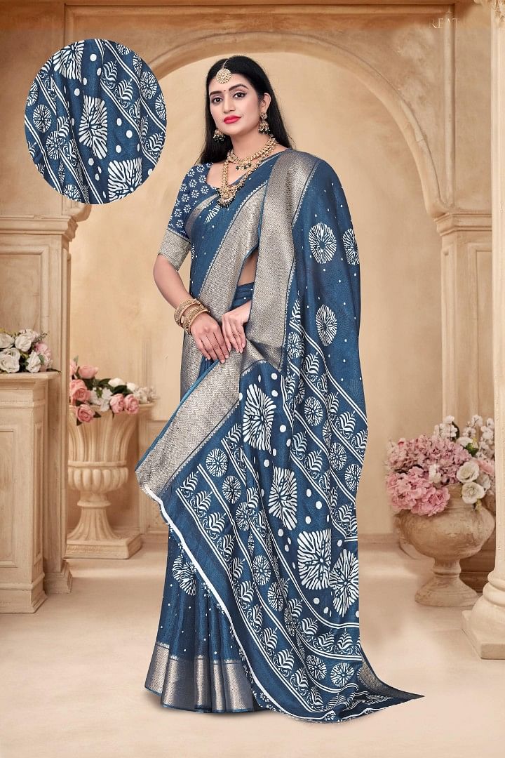 Authenzaa Women Saree ASWS169 NAVY 