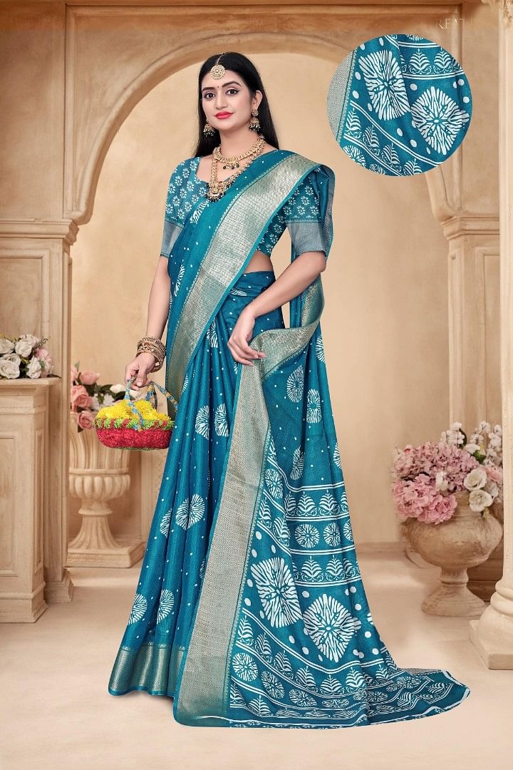 Authenzaa Women Saree ASWS169 Turqoise 