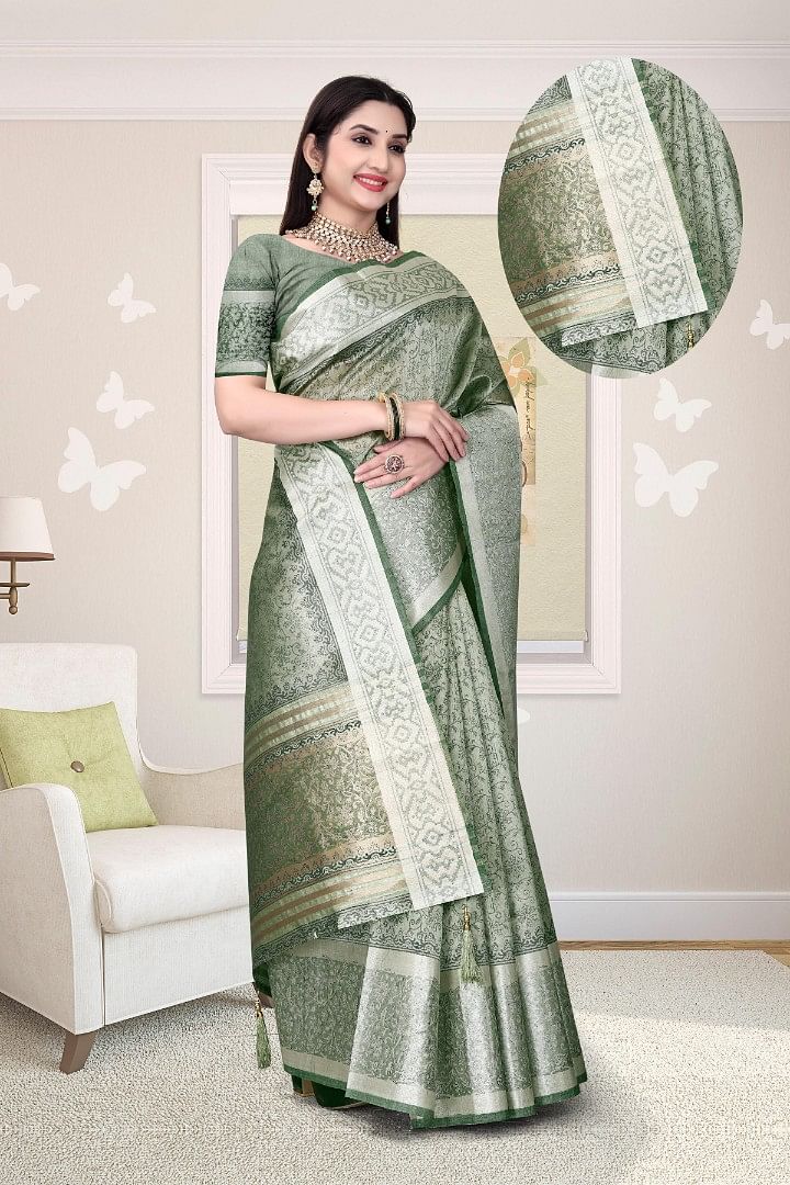 Authenzaa Women Saree ASWS178 MEHANDI 