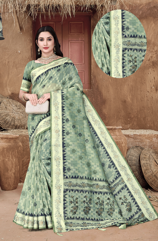 Authenzaa Women Saree ASWS179 PISTA 