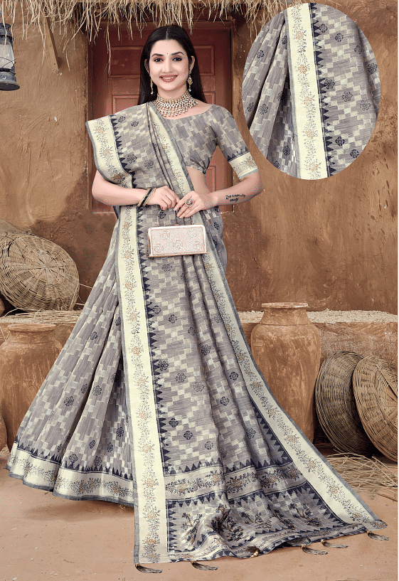 Authenzaa Women Saree ASWS179 GREY 