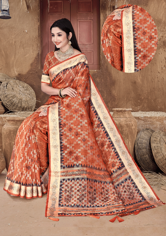 Authenzaa Women Saree ASWS179 RUST 