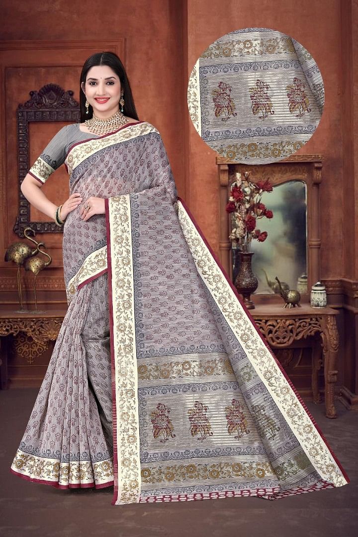 Authenzaa Women Saree ASWS180 T.WINE 