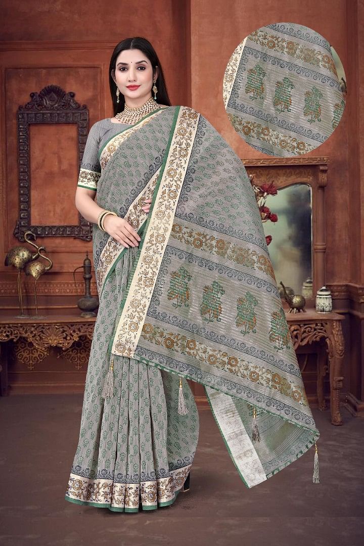 Authenzaa Women Saree ASWS180 T.PISTA 