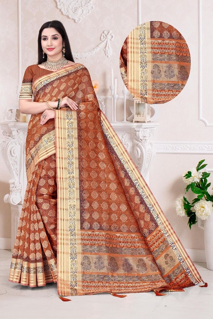 Authenzaa Women Saree ASWS181 RUST 1 