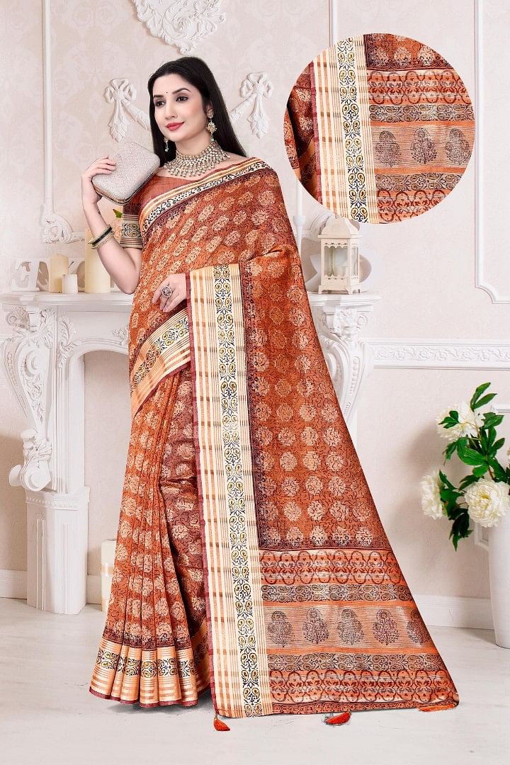 Authenzaa Women Saree ASWS181 RUST 3 