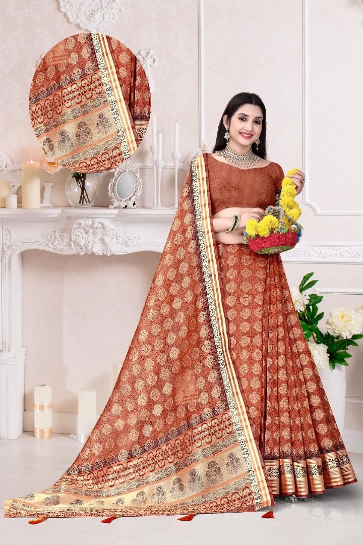 Authenzaa Women Saree ASWS181 RUST 4 