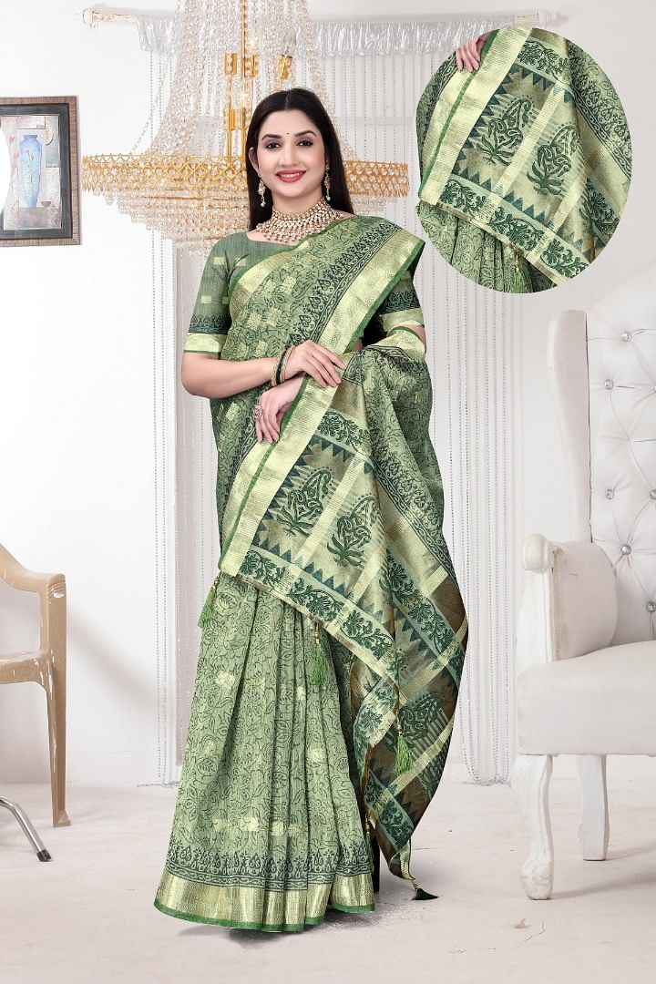 Authenzaa Women Saree ASWS182 PISTA 