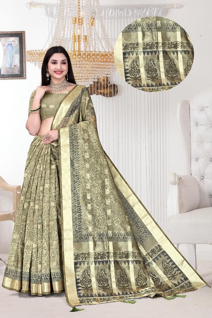 Authenzaa Women Saree ASWS182 TAN 