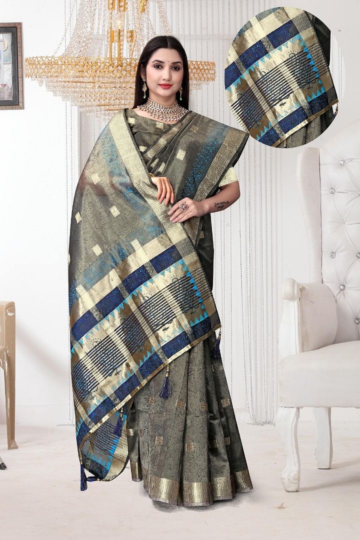 Authenzaa Women Saree ASWS182 NAVY 