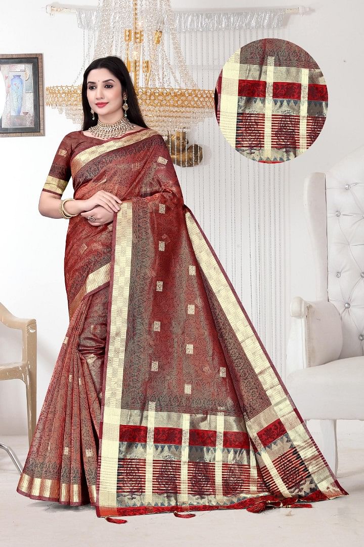 Authenzaa Women Saree ASWS182 CHERRY 